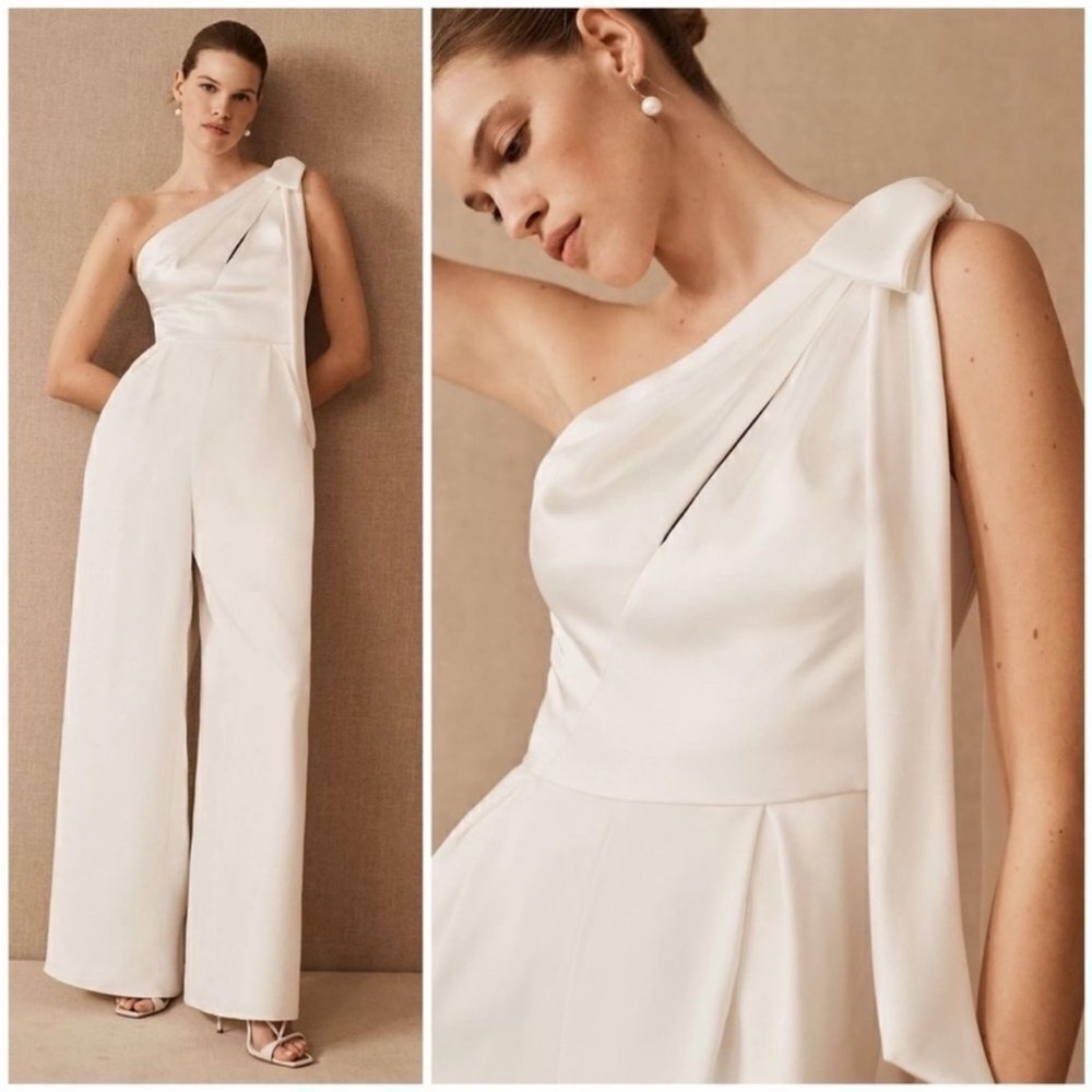 AMSALE  Lottie Champagne One-Shoulder Wide-Leg Jumpsuit NWT 6
